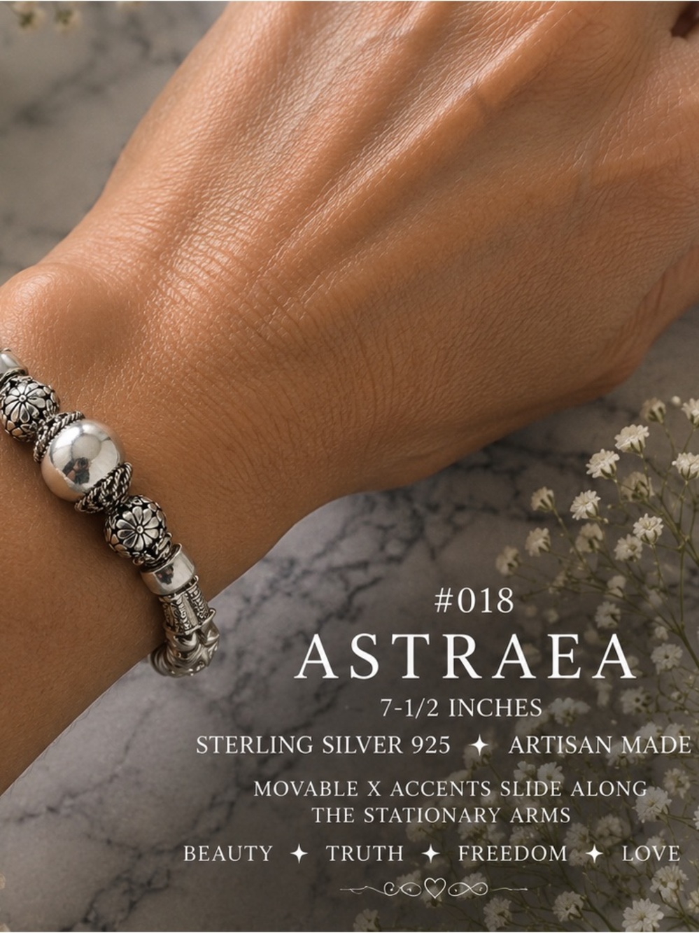 PERSEPHONE #018 Sterling Silver .925 Artisan Bracelet 7.5” Heavy